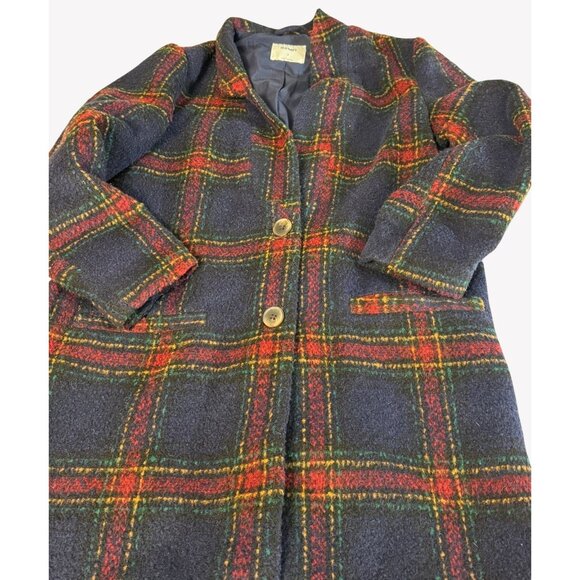 Old Navy Womens Size SMALL Navy Red Plaid Coat Wool Blend Long Duster - Picture 5 of 10